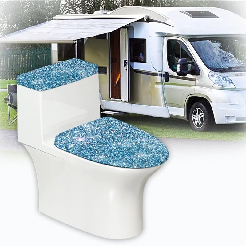 Darisoco Blue Bling Toilet Lid,Tank Lid Dust Cover Machine Washable Anti-Slip with Elastic Edge Bathroom Christmas Decoration Maxi 17 × 21 Inch - Image 5